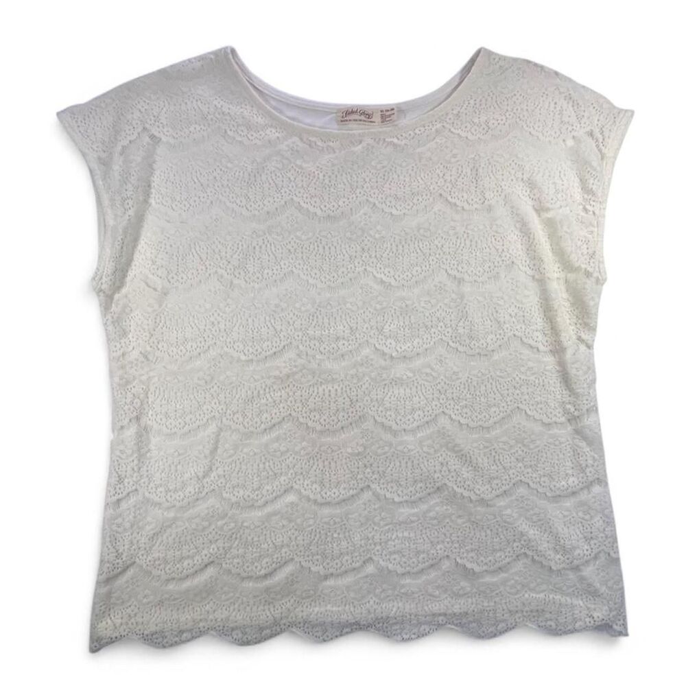 Faded Glory Ivory Lace Front Boho Top Women's Size XL